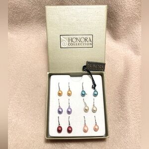 HONORA STERLING SILVER PEARL 7MM DROP MULTI COLOR HOOK EARRING SET OF 6 NIB